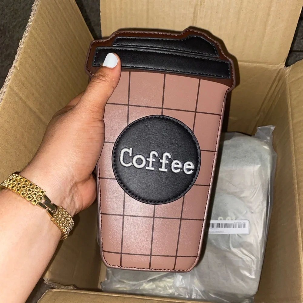 WORN ONCE ☕️Cup Design Letter Patch Novelty Bag☕️ - Picture 7 of 7